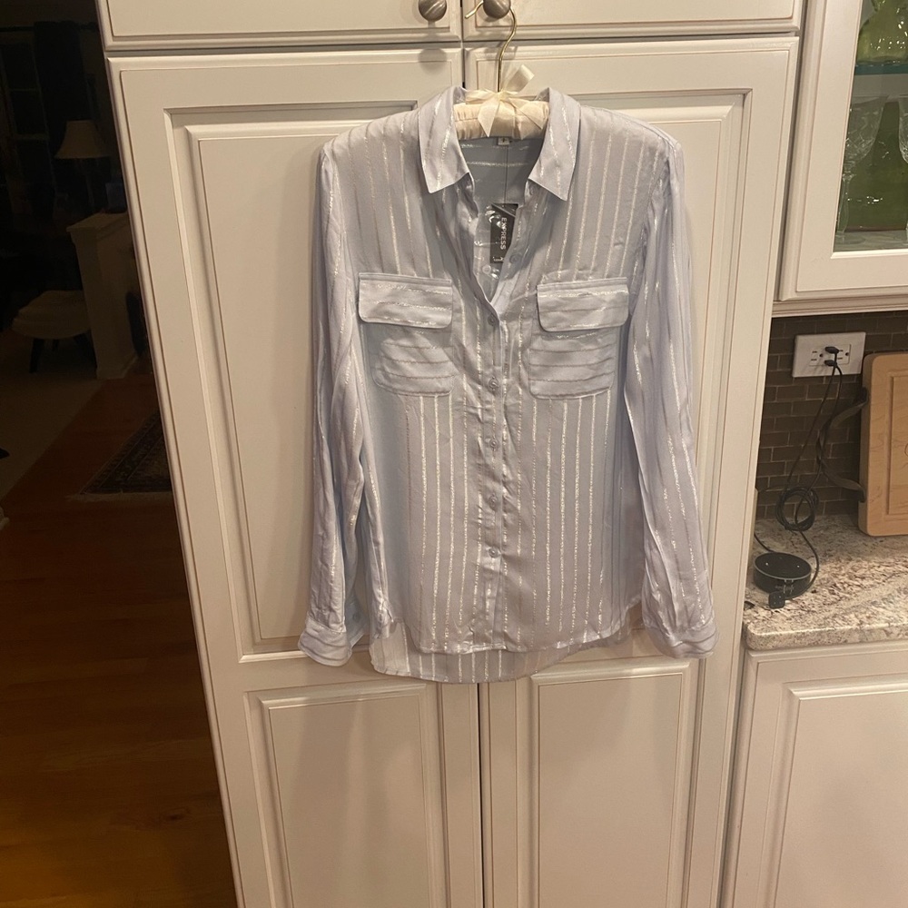 Express Sky Blue Striped Shirt